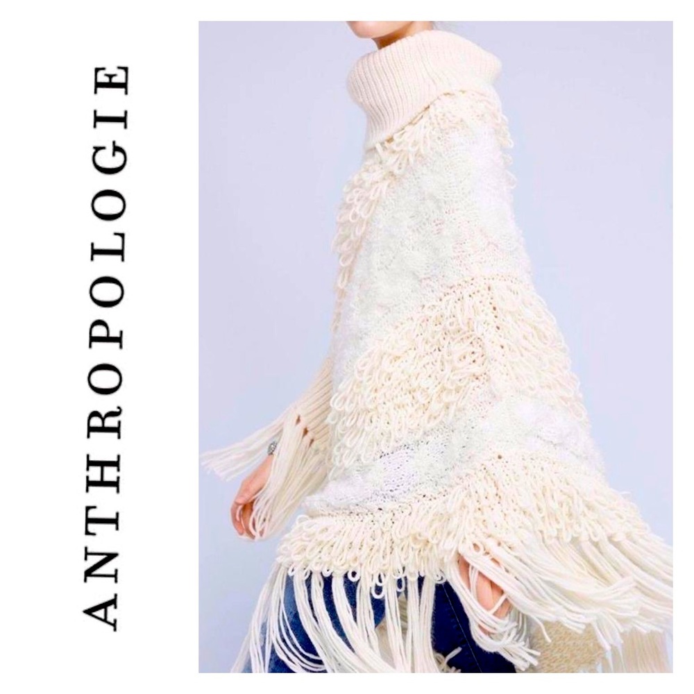 🆕 Anthropologie Madison 88 - Looped Fringe Poncho Sweater - One Size